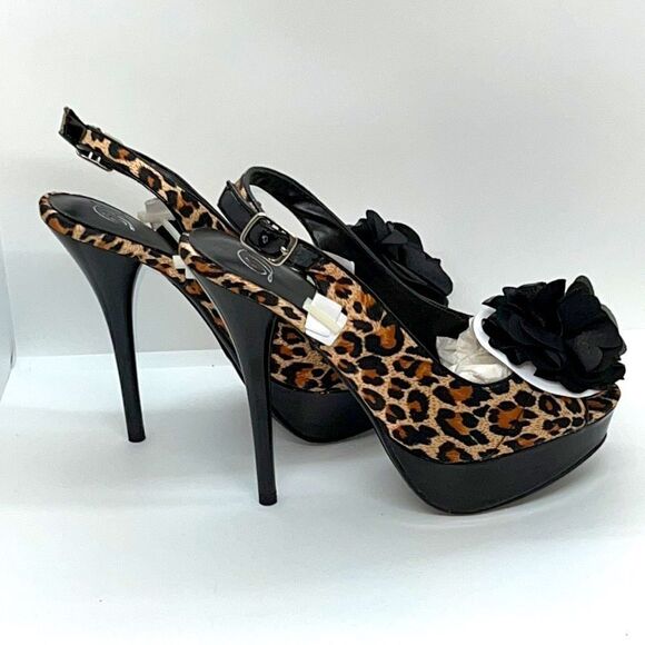 Delicious Leopard Print Sling Back Peep Toe High Heel Stiletto Pumps. Size 8.5 - Picture 5 of 8